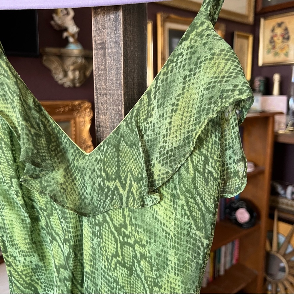 Y2K Vintage Betsey Johnson New York Snake Print Neon Green Dress Small Petite - Picture 9 of 14